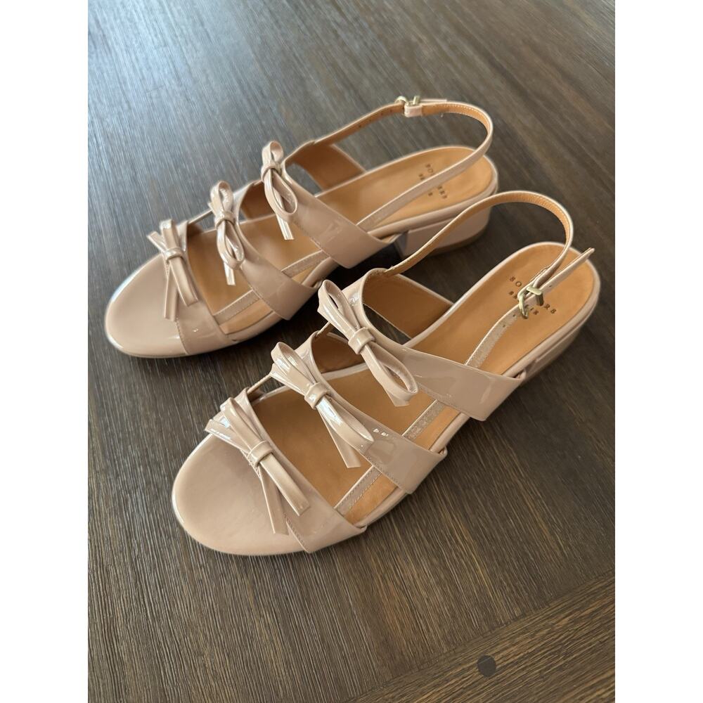 Sezane Nude Sandals Women’s 40 9 Low Evie Light Pink Patent Leather Bow - Picture 11 of 14